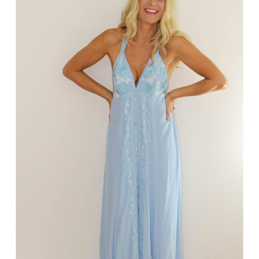 2/$40 2 left! Blue flowy embroidered maxi low cut - Picture 4 of 7